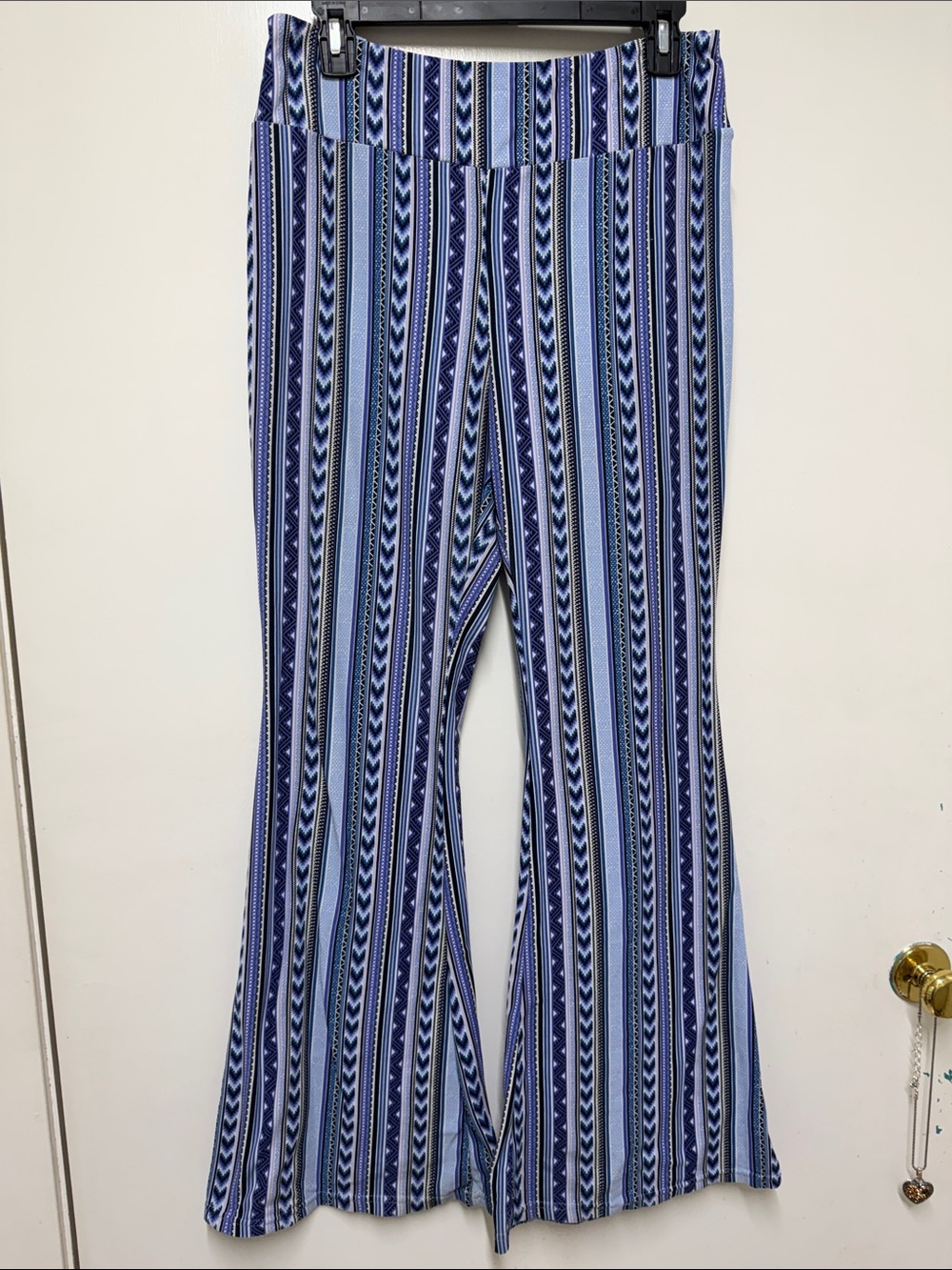 No Boundaries Blue Striped Flare Knit Pants